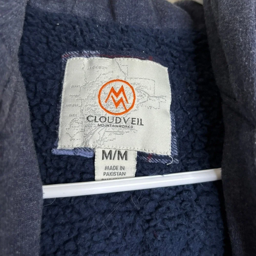 Cloudveil Mens Blue Plaid Sherpa‎ Lined Hooded Flannel Shirt Jacket Medium